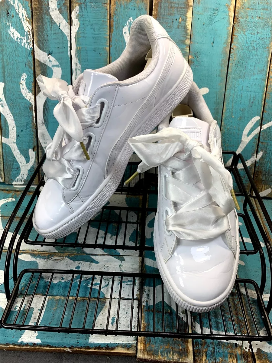 A través de ampliar Restringir Puma Basket Heart Patent Women&#039;s Shoes Puma White 363073-02 Size 9.5 |  eBay