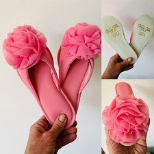 VTG Vanity Fair Slippers Shoes size 5/6 S Pink Bridal floral nightgown Chiffon