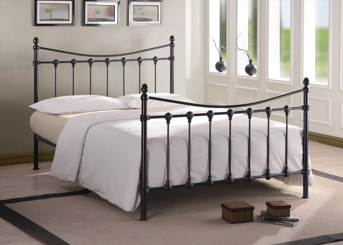 Florida Metal Bed Frame in Black or Ivory Finish Single Double King Sizes