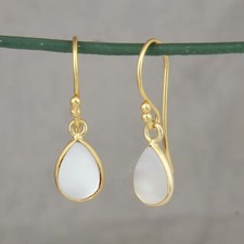 Mother Of Pearl Gemstone 925 Silver Gold Plated Dangle Earrings Jewelry