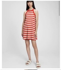 GAP NWT Tall Towel Terry Stripe Halter Dress - Red/White - Size Medium Tall