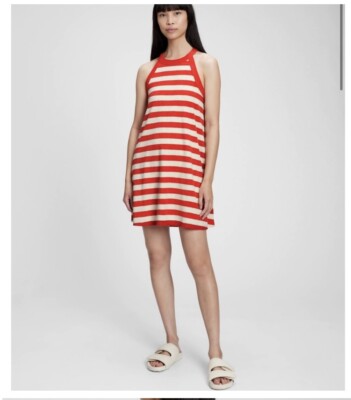 GAP NWT Towel Terry Stripe Halter Dress - Red/White - Size Large | eBay