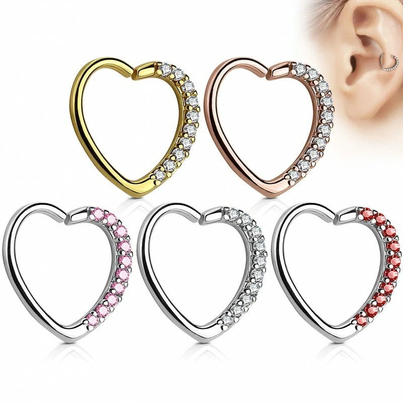 Corazón Gema Aro Cartílago Hélice Daith Torre Tragus Ajustado Pendientes Piercing Foto 2 de 4