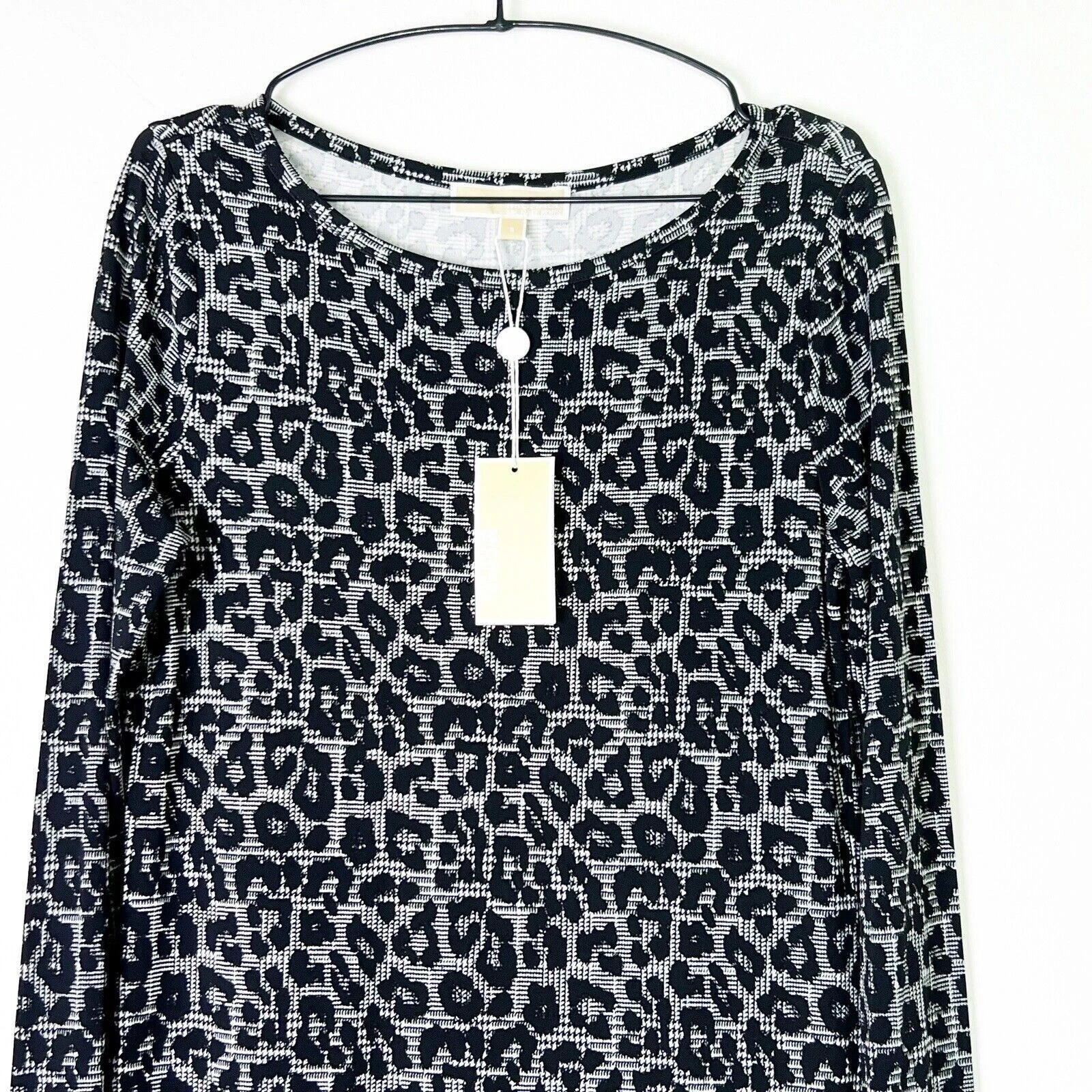 Abito Michael Michael Kors nero e grigio stampa animalier manica lunga tubino taglia S