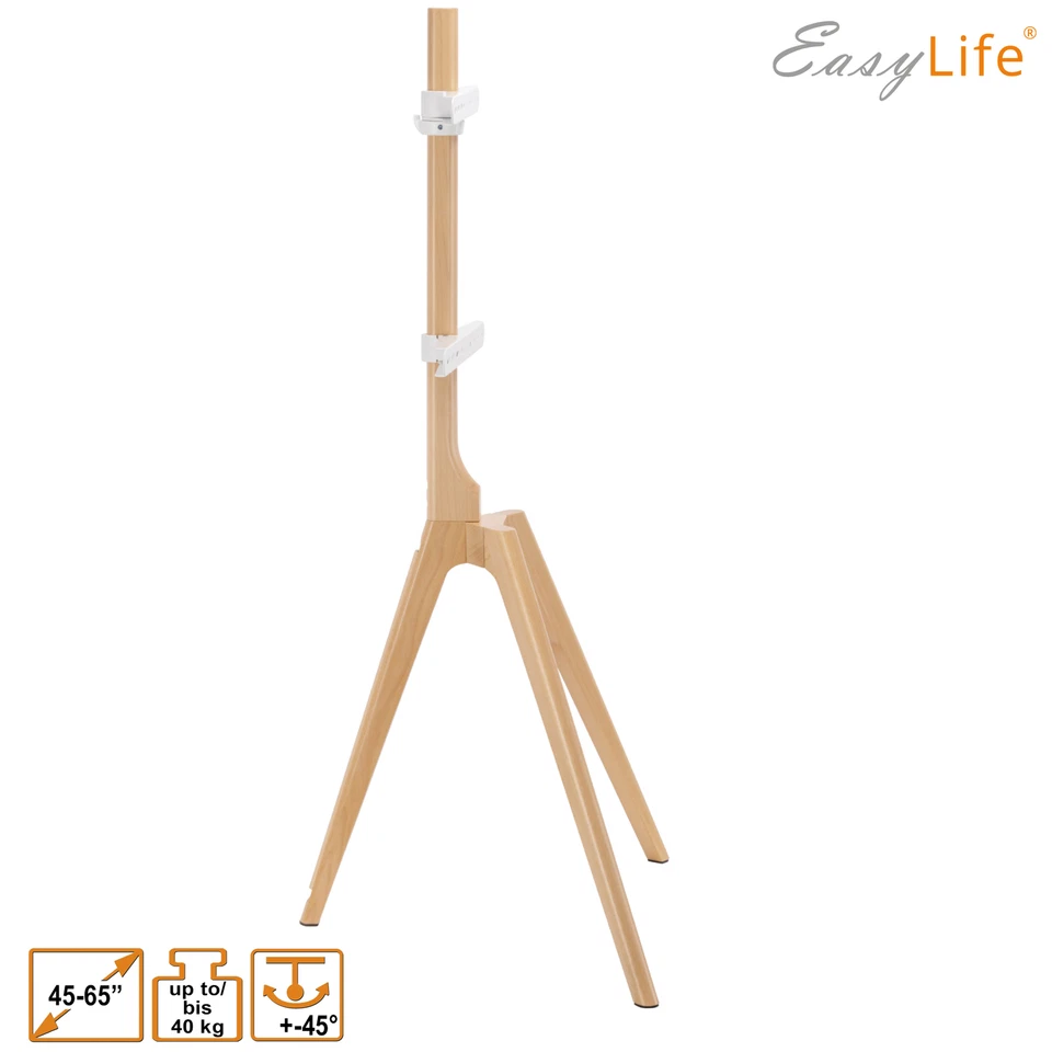 EasyLife Tripod Holz TV-Stativ 45-65", Schwenkbar & Höhenverstellbar in Buche - Bild 3 von 4