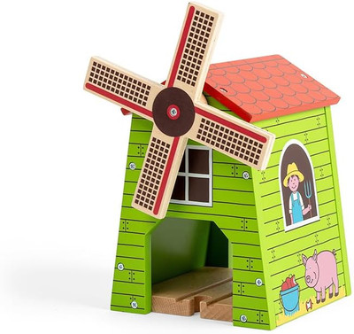 Country Windmill Toy Train Tunnel - Bigjigs Train Accessories, Wooden Train Trac