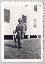 Vintage Photo WW2 Soldier Posing with Rifle