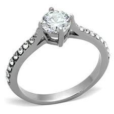 TK1339 - High polished (no plating) Stainless Steel Ring with AAA Grade CZ  in
