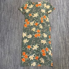 VTG 90s Y2K Kathie Lee Floral Midi Dress Tropical Print Vacation Green Orange M
