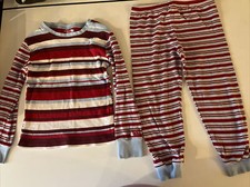 Childrens Place 2 Piece Christmas Pjs Pajamas Red Light Blue White Strip Size 6