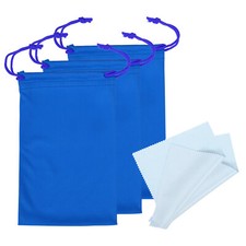 11"x7" Ski Goggle Bag, 3pcs Microfiber Goggle Pouch with Glasses Cloth, Blue
