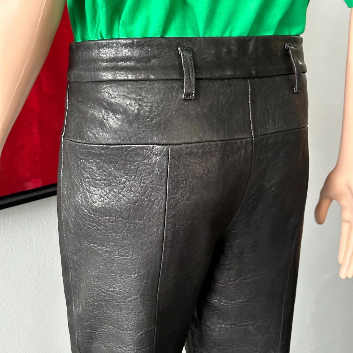 HAIDER ACKERMANN black leather cropped pants with vented hem size