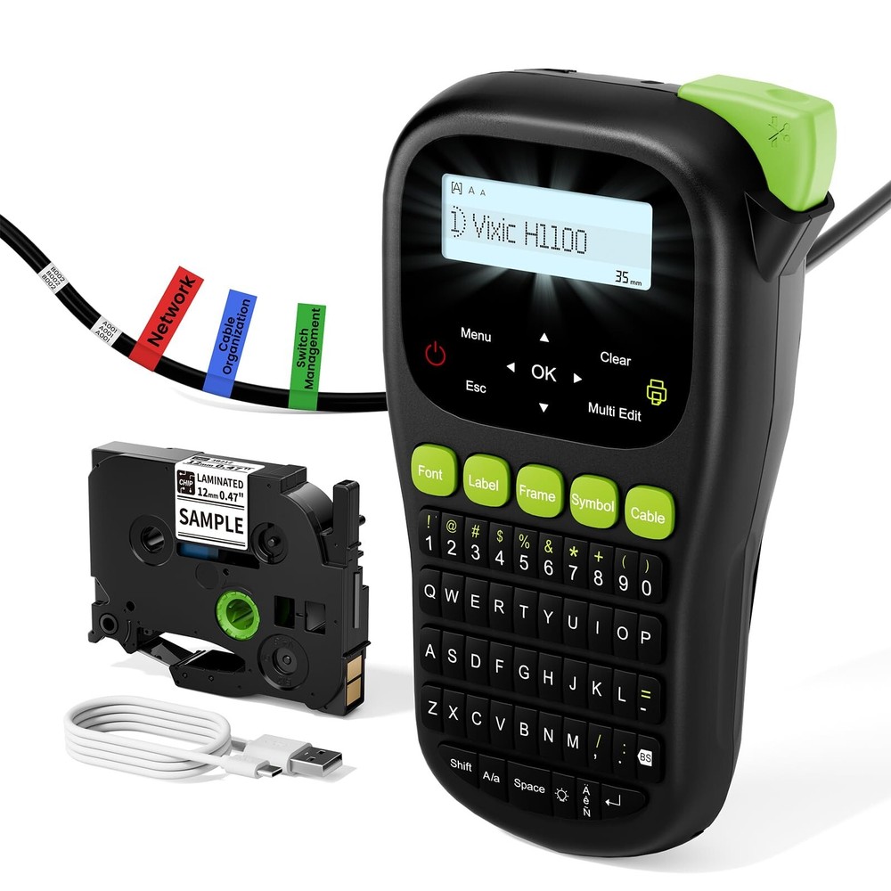 Compact H1100 Label Maker with Backlit Screen for Easy Organization