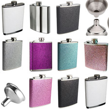 Brand New 8oz Hip Flasks Plain Glitter Stainless Steel Whisky - Various Colours
