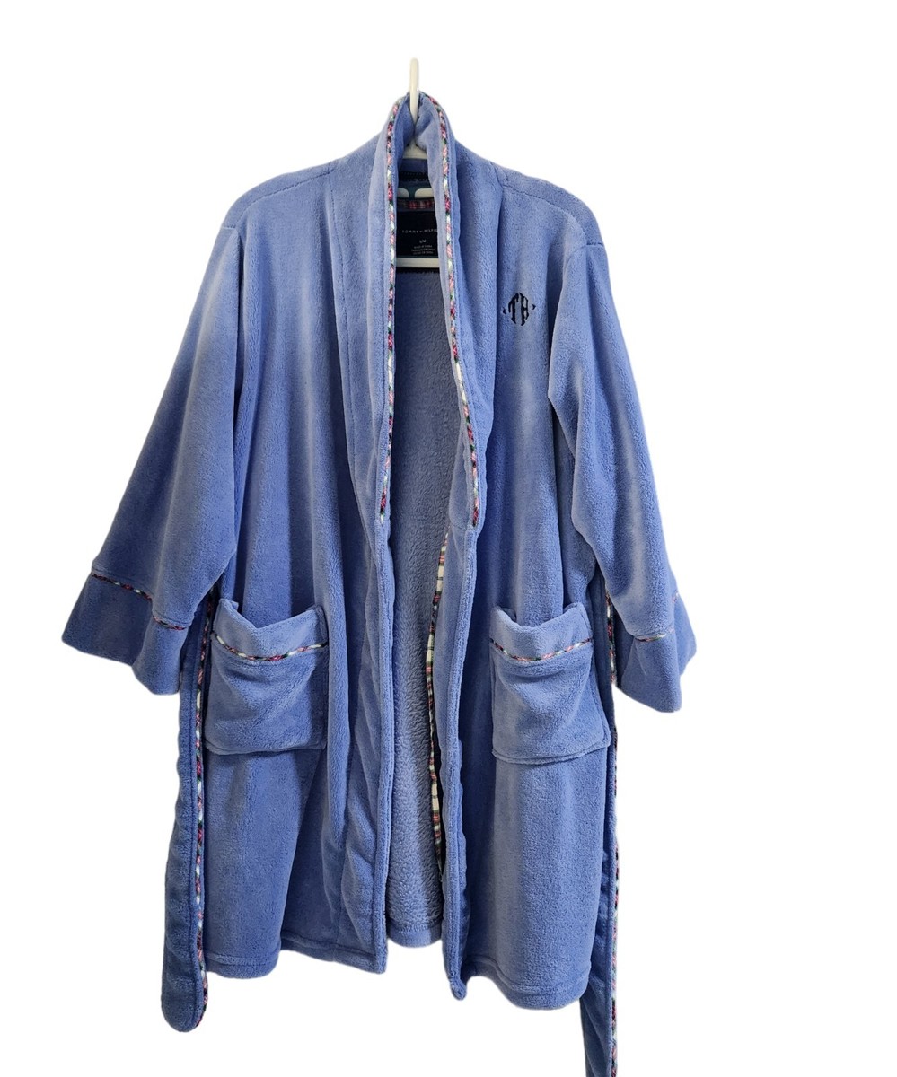 Tommy Hilfiger Women's Embossed Logo Plush Fleece Robe Blue Size S/M