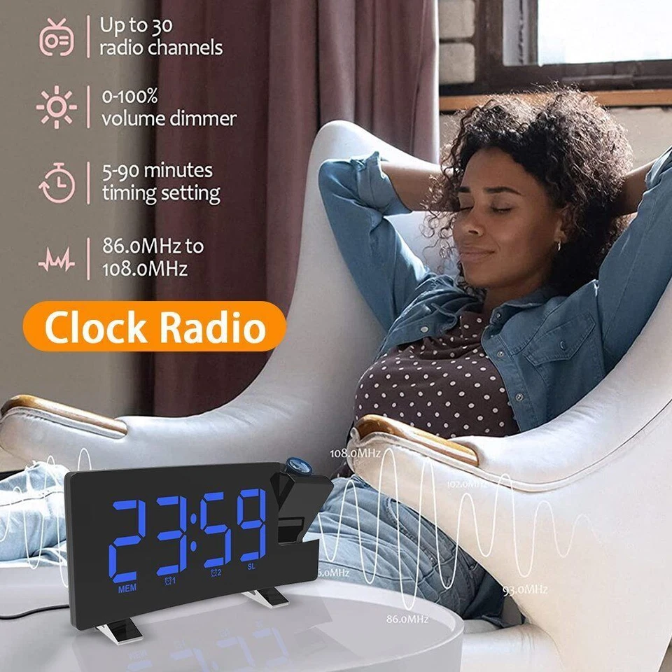 Modern LED Digital Alarm Clock with Projection Time Temperature Display - Image 3 of 4