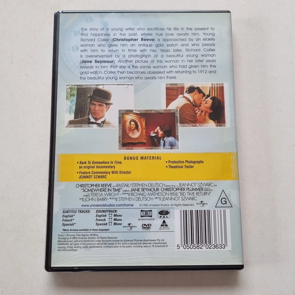 Somewhere in Time (DVD, 1980) PAL Region 2 & 4 (Christopher Reeve, Jane Seymour) - Image 3 of 4