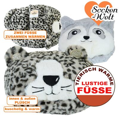 Kuschelwarmer Fußwärmer Home-Slipper mit Tiergesicht für beide Füße