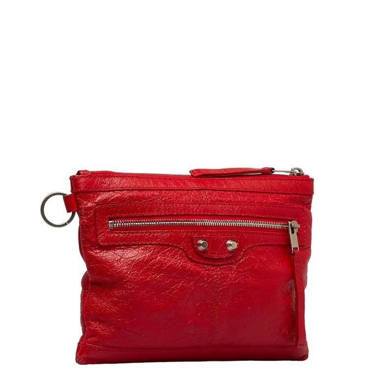 Balenciaga Authentic Clutch Bag Flat Pouch Red Leather size 24cm
