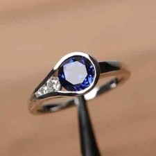 2.08Ct Round Cut Simulated Sapphire Women Wedding Ring 925 White Sterling Silver