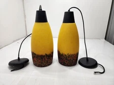 Lot of 2 Mid Century 70’s Style Cylinder Hanging Pendant Light Fixture Yellow
