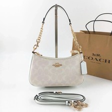 New COACH Teri 2Way Shoulder Bag Signature Coated Canvas White CA548 