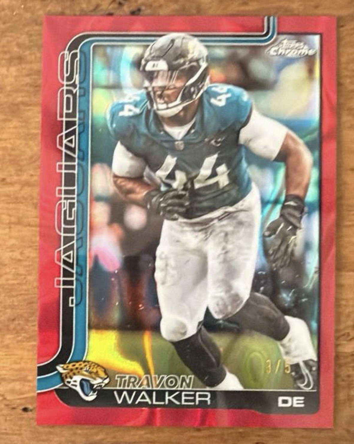 2025 Topps Chrome Travon Walker Jacksonville Jaguars #141 Red Refractor 3/5