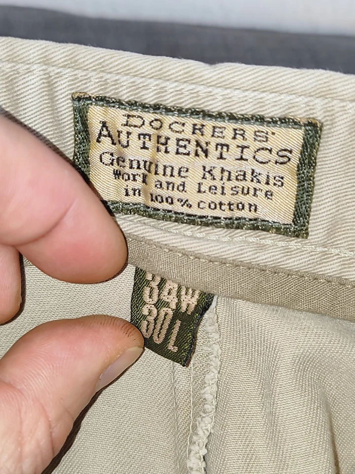 Dockers 90s vintage khaki trousers beige straight fit 100% cotton W34 L30 - Imagen 4 de 4