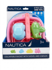 Nautica Sand Toys, 6 Piece Set, Collapsible Bucket with Shovel and 4 Molds, 3