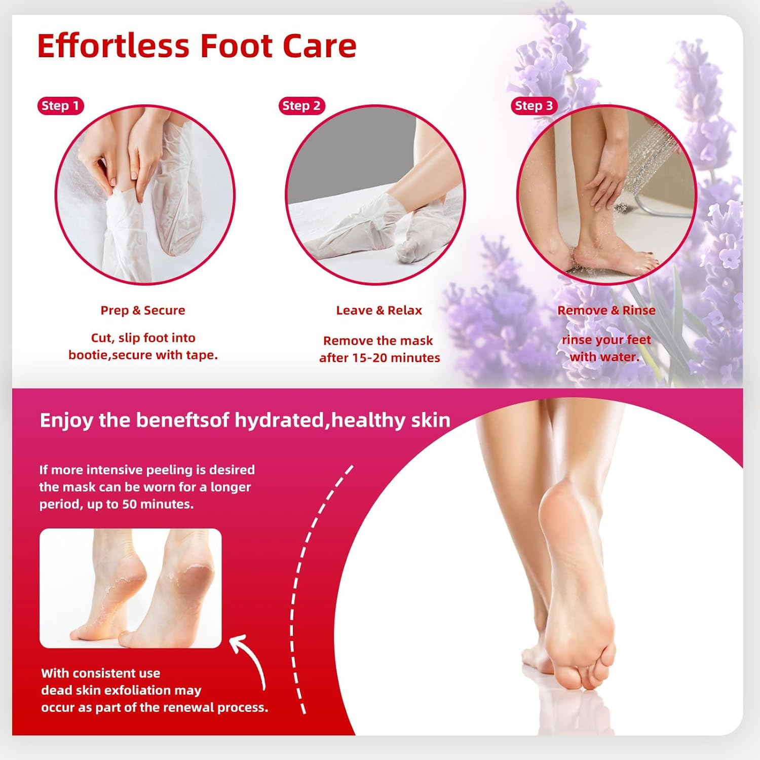 Foot Peel Mask for Dry, Rough Feet – Exfoliating Foot Mask with Fruit Acids, Lav