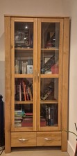 Rustic Solid Hardwood Tall Bookcase With Glass Doors