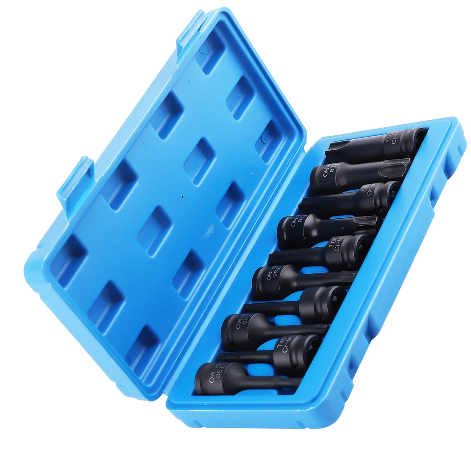 Juego de enchufes de impacto de 1/2 pulgada 10 piezas estrella de impacto extra larga de 3 pulgadas con estuche