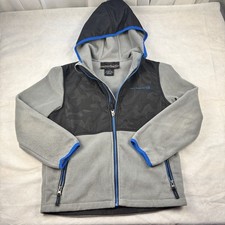 Free Country Youth Boys Hooded Fleece Jacket Hybrid Black Gray Size Large 7/8
