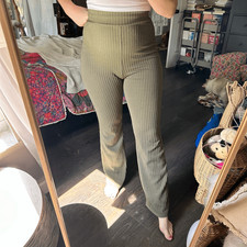 Nasty Gal Women s 8 Olive Green Patterned Flare High Waisted Pants