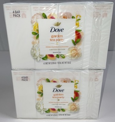 NIP Sealed Dove Garden Tea Party Honeysuckle Gardenia Beauty Bar (2 Packs of 4)