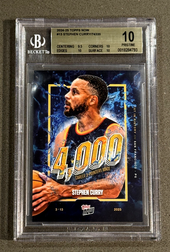 2024-25 Topps Now #13 Stephen Curry 4.000 Carrera 3 punteros BGS 10 impecable