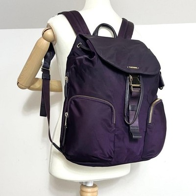 Rare TUMI Voyageur Rivas Backpack Blackberry Women A4 Laptop Bag Gold Authentic