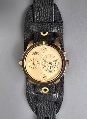 SOFTECH LONDON Men's Two Time Zone Twin Dial Wrist Watch Rose Gold case an Face