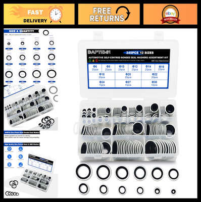 #ad #ad 245PCS Metric Sealing Washers Kit NBR Rubber O Rings Zinc Plated Steel M6 M3 $39.59