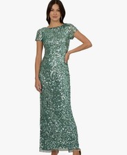Adriana Papell Dress Size 6 Sequined Gown Teal Green Leaf Mesh NEW W/tags 329