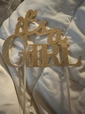 Gold Diamond Glitter It's A Girl Cake Topper Baby Shower Party Supplies