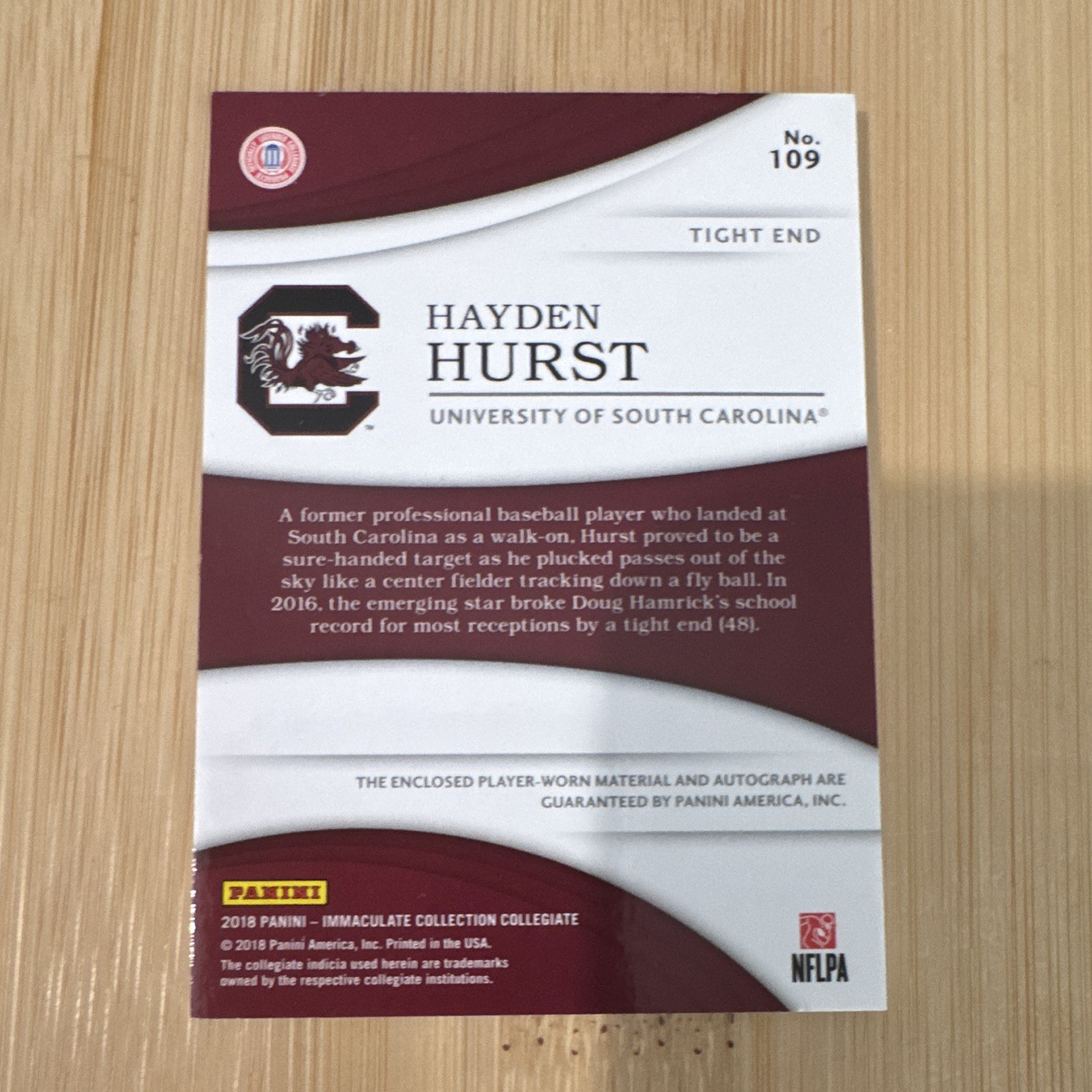 Panini 2018 Immaculate Collegiate Hayden Hurst RC Auto Patch #/49 SC, Ravens!!!! view 7
