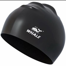 Silicone Swim Cap Black Large Waterproof Non-Slip High Elasticity Keeps Hair Dry