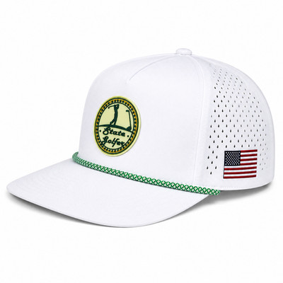 State Golfer Golf Hat 5 Panel Rope Snapback PVC White Cap American Flag