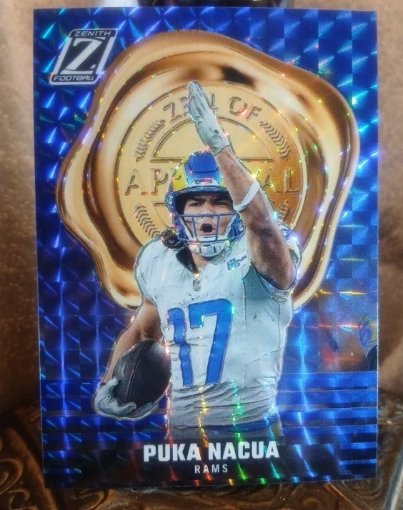 Puka Nacua 2023 Panini Zenith - Zeal of Approval Blue Mosaic RC #30