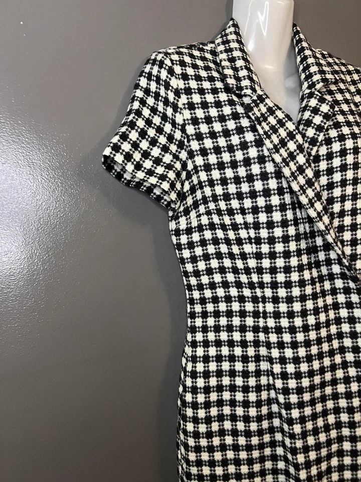 Vestido GANT Rugger para mujer mediano negro blanco a cuadros manga corta mezcla de lana midi Foto 3 de 4