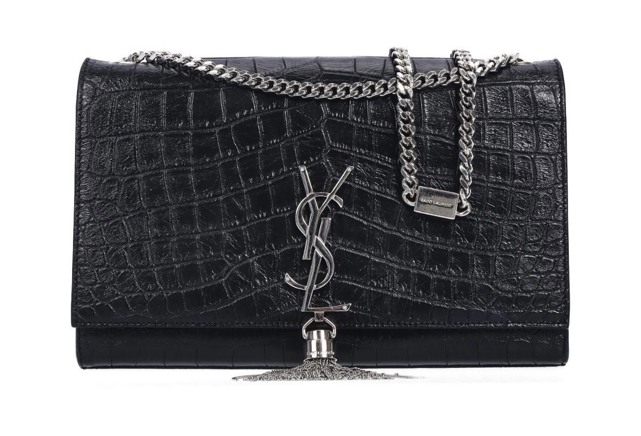 YSL Kate Crossbody Black Crocodile Embossed Leather With Silver Hardware!