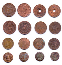 Indian Princely State Lot of 16 Copper  Coins  Kutch,Hydrabad,Jaipur,Gwalior