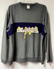 Vintage Disney Store Seven Dwarfs Embroidered Fleece Crewneck Shirt Gray SIZE XL
