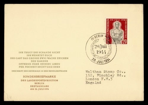 DR WHO 1954 GERMANY FDC WWII ANIV M77178